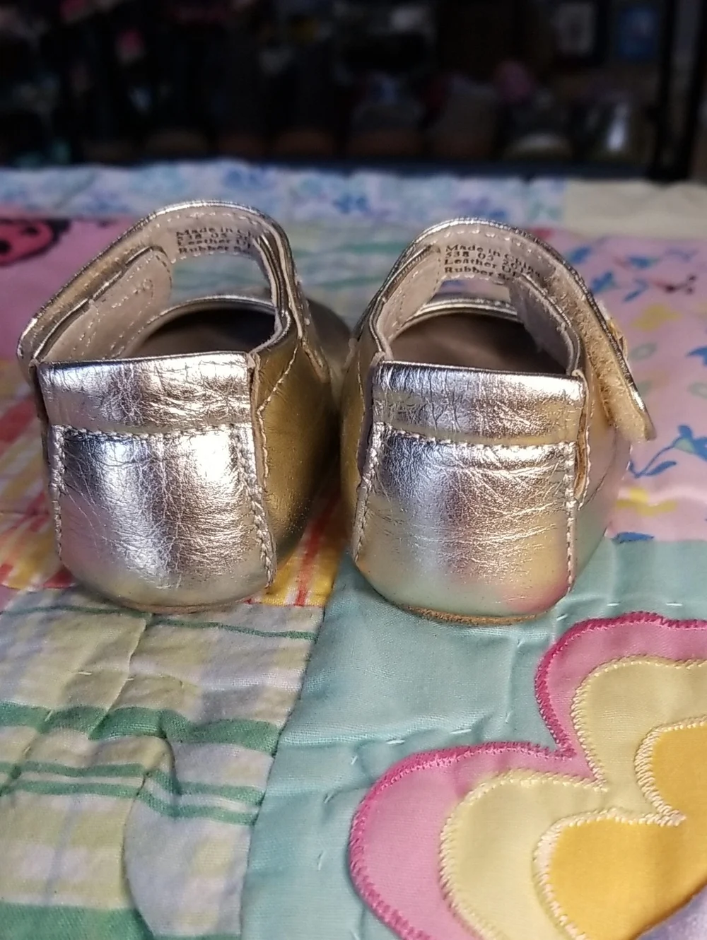 Livie & Luca Metallic Leather Mary Janes with White Leather Bird 0-6 Month Pio